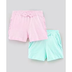 Pine Kids Knee Length Solid Color Shorts with Organic Cotton and Biowash - Blue Pink