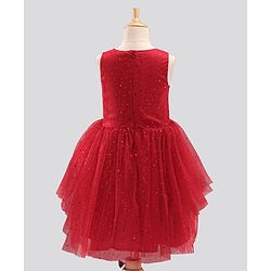 Pine Kids Biowash Party Wear Sleeveless Frock Foil Detailing - Red