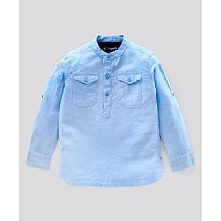 Pine Kids Half Sleeves Biowashed Solid T-Shirt and Shorts Set - Blue