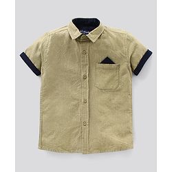 Pine Kids Half Sleeve Solid Shirt with Bow and Shorts Set Softener Wash - Olive White