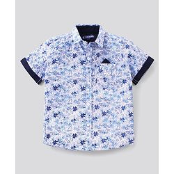 Pine Kids Half Sleeve Party Wear Shirt and Shorts Set with Bow Floral Print - Blue