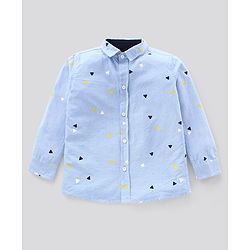 Pine Kids Full Sleeves Shirt with Shorts Set Softener Wash Triangles Print - Blue Beige