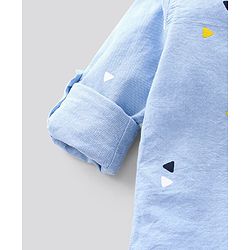 Pine Kids Full Sleeves Shirt with Shorts Set Softener Wash Triangles Print - Blue Beige