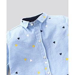 Pine Kids Full Sleeves Shirt with Shorts Set Softener Wash Triangles Print - Blue Beige