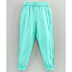 Pine Kids Full Length Solid Color Lounge Pants With Tie-Up At Waistband - Green