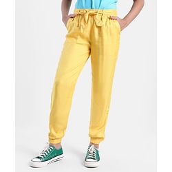 Pine Kids Full Length Solid Color Lounge Pants With Tie-Up At Waistband - Yellow