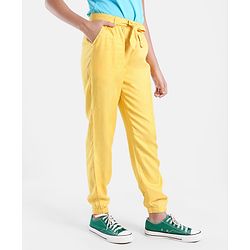 Pine Kids Full Length Solid Color Lounge Pants With Tie-Up At Waistband - Yellow