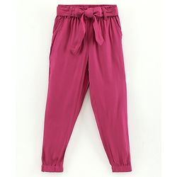 Pine Kids Full Length Solid Color Lounge Pants With Tie-Up At Waistband - Pink
