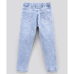 Pine Kids Full Length Jeggings with Enzyme Softner Wash Star Print- Light Blue