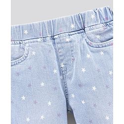 Pine Kids Full Length Jeggings with Enzyme Softner Wash Star Print- Light Blue