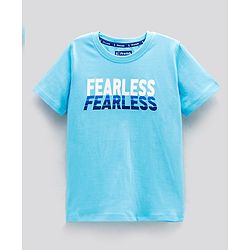 Pine Kids Half Sleeves Biowashed T-Shirt Text Print - Blue