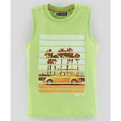 Pine Kids Sleeveless Biowash Tee Car Print - Light Green