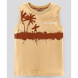 Pine Kids Sleeveless T-Shirt Beach Print - Brown