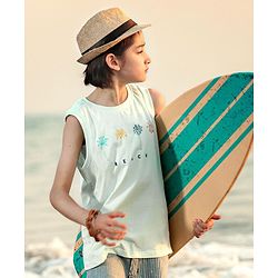 Pine Kids Sleeveless Bio Washed Printed Tee - Blue