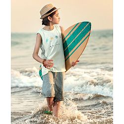 Pine Kids Sleeveless Bio Washed Printed Tee - Blue