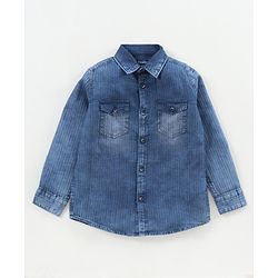 Pine Kids Full Sleeves Indigo Solid Shirt Enzyme Wash - Blue