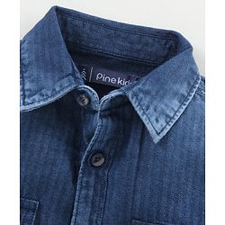 Pine Kids Full Sleeves Indigo Solid Shirt Enzyme Wash - Blue