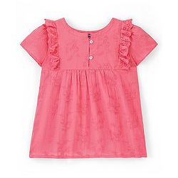 Pine Kids Puff Sleeves Top Floral Embroidery - Light Pink