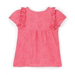 Pine Kids Puff Sleeves Top Floral Embroidery - Light Pink