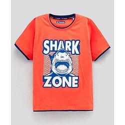 Pine Kids Half Sleeves Biowashed T-Shirt Text Print - Orange