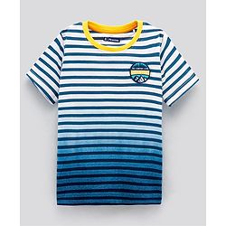 Pine Kids Half Sleeves Biowashed T-Shirt Stripes Print - Blue