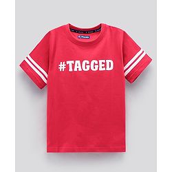 Pine Kids Half Sleeves T-Shirt Text Print - Red