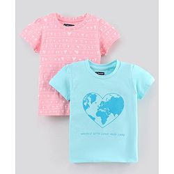 Pine Kids Half Sleeves Tops Heart Print Pack of 2 - Pink Blue