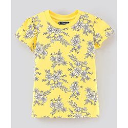 Pine Kids Half Sleeves Cotton Biowashed Top Floral Print - Yellow Red