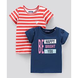 Pine Kids Half Sleeves Biowash Tops Pack of 2 - Navy Blue Red