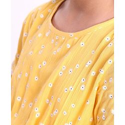 Pine Kids Half Sleeves Rayon Crinkled Dress Floral Print - Yellow