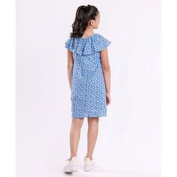 Pine Kids Flutter Sleeves Frock With Cotton Lining Printed- Blue