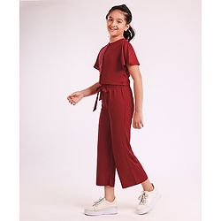 Pine Kids Half Sleeves Top & Palazzo Solid Summer Set - Maroon
