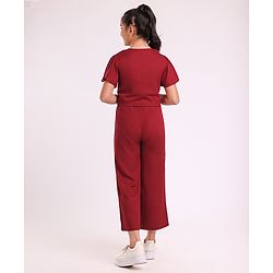 Pine Kids Half Sleeves Top & Palazzo Solid Summer Set - Maroon