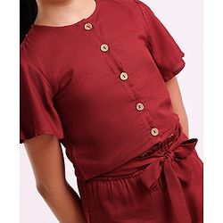 Pine Kids Half Sleeves Top & Palazzo Solid Summer Set - Maroon