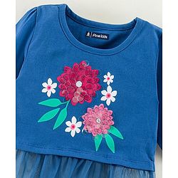 Pine Kids Biowashed Full Sleeves Top & Palazzos Set Floral Print & Sequins Applique - Pink Blue