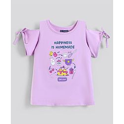 Pine Kids Cold Shoulder Top Placement Print- Purple