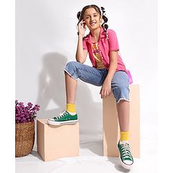 Pine Kids Cotton Half Sleeves T-Shirt With Slip - Pink Yellow
