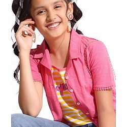 Pine Kids Cotton Half Sleeves T-Shirt With Slip - Pink Yellow
