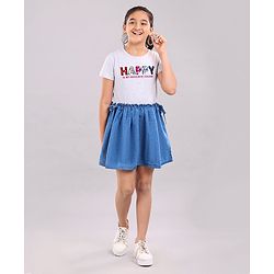 Pine Kids Half Sleeves Frock Happy Embellished - Blue Grey