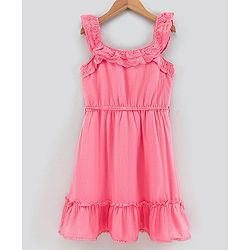 Pine Kids Sleeveless Above Knee Length Frock - Pink