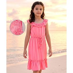 Pine Kids Sleeveless Above Knee Length Frock - Pink