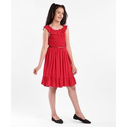 Pine Kids Sleeveless Solid Color Frock - Red