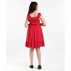 Pine Kids Sleeveless Solid Color Frock - Red