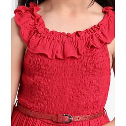 Pine Kids Sleeveless Solid Color Frock - Red