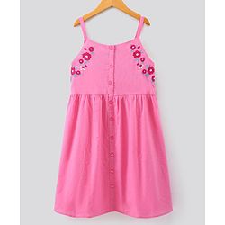 Pine Kids Sleeveless Floral Embroidered Frock - Pink