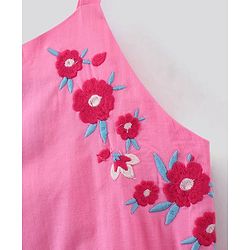 Pine Kids Sleeveless Floral Embroidered Frock - Pink