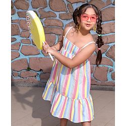 Pine Kids Singlet Sleeves Striped Frock - Multicolour
