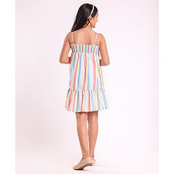 Pine Kids Singlet Sleeves Striped Frock - Multicolour
