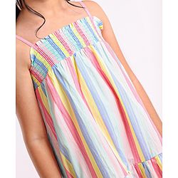 Pine Kids Singlet Sleeves Striped Frock - Multicolour