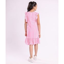 Pine Kids Ruffle Sleeves Striped Frock - Pink